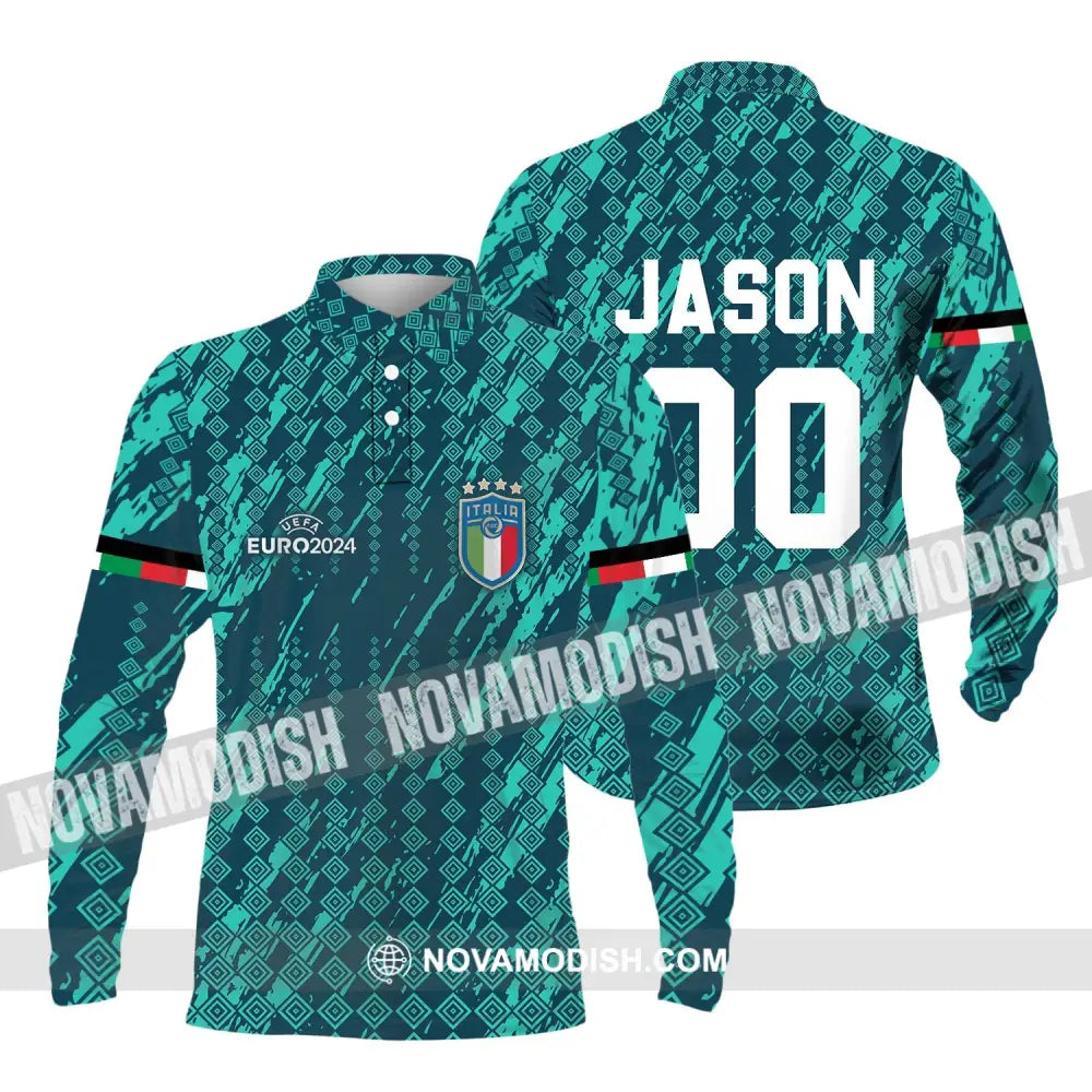 Unisex Shirt - Custom Name And Number Shirt Euro 2024 Shirt Italia National Team Shirt Long Sleeve Polo / S T-shirt