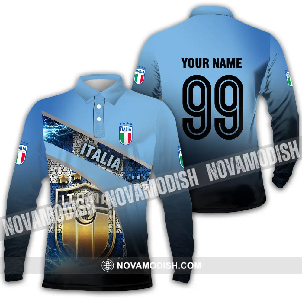 Unisex Shirt - Custom Name And Number Euro 2024 Shirt Italia National Team Long Sleeve Polo / S T-shirt