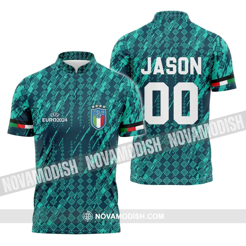 Unisex Shirt - Custom Name And Number Shirt Euro 2024 Shirt Italia National Team Shirt Zipper Polo Shirt / S T-shirt