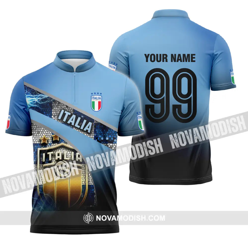 Unisex Shirt - Custom Name And Number Euro 2024 Shirt Italia National Team Zipper Polo Shirt / S T-shirt