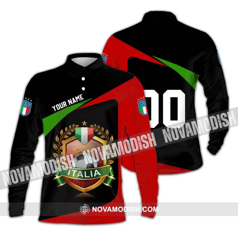 Unisex Shirt - Custom Name And Number Euro 2024 Shirt Italia Team Champion Long Sleeve Polo / S T-shirt