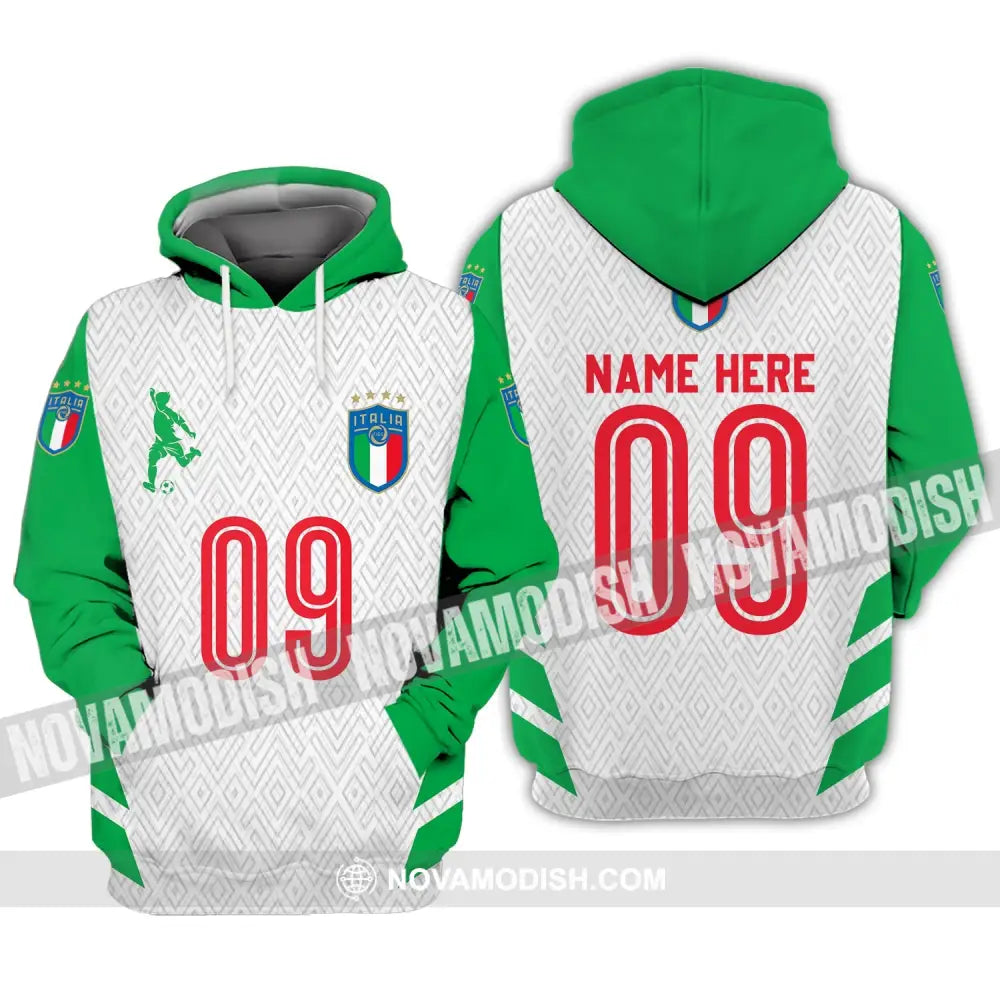 Unisex Shirt - Custom Name And Number Shirt Euro 2024 Italia Team Green And White Hoodie / S T-shirt