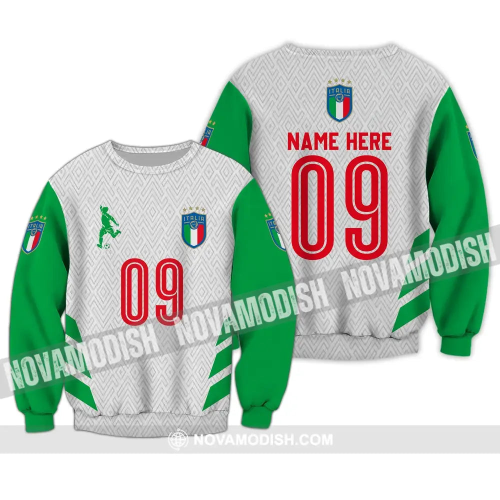 Unisex Shirt - Custom Name And Number Shirt Euro 2024 Italia Team Green And White Long Sleeve / S T-shirt