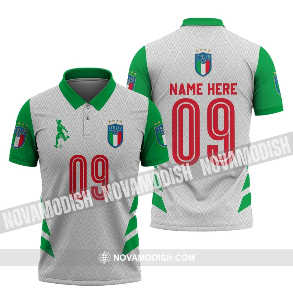 Unisex Shirt - Custom Name And Number Shirt Euro 2024 Italia Team Green And White Polo Shirt / S T-shirt
