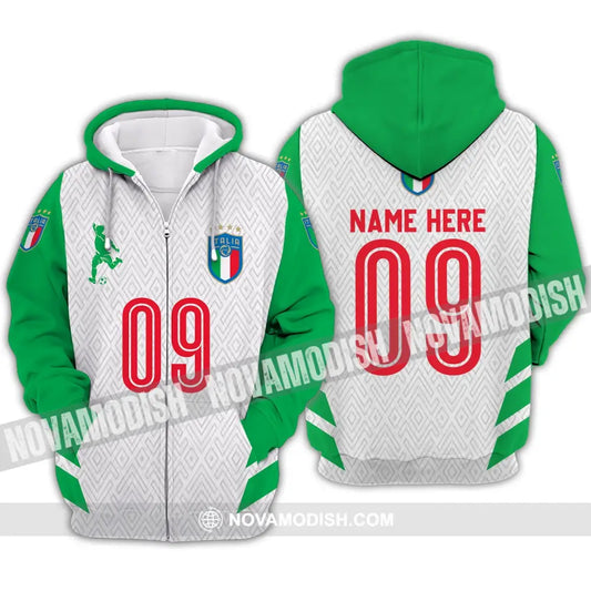 Unisex Shirt - Custom Name And Number Shirt Euro 2024 Italia Team Green And White Zipper Hoodie / S T-shirt