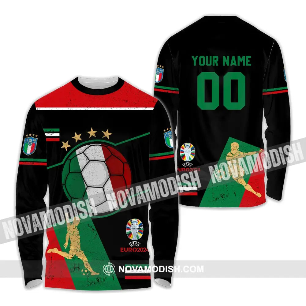 Unisex Shirt - Custom Name And Number Shirt Euro 2024 Italia Team Long Sleeve Shirt / S T-shirt
