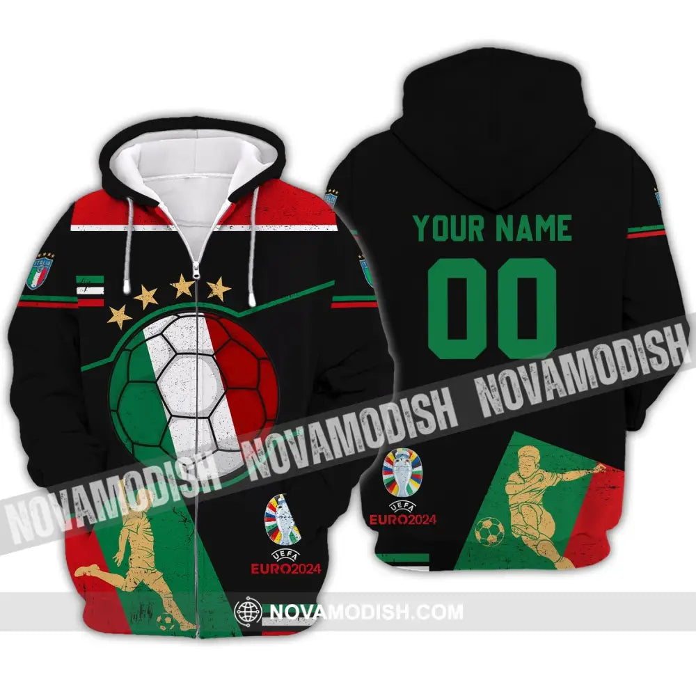 Unisex Shirt - Custom Name And Number Shirt Euro 2024 Italia Team Zipper Hoodie / S T-shirt
