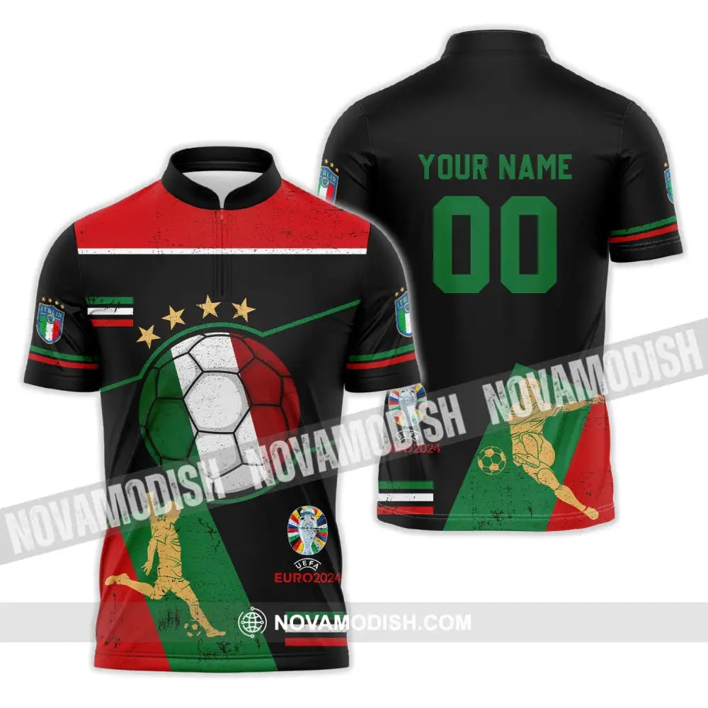 Unisex Shirt - Custom Name And Number Shirt Euro 2024 Italia Team Zipper Polo Shirt / S T-shirt