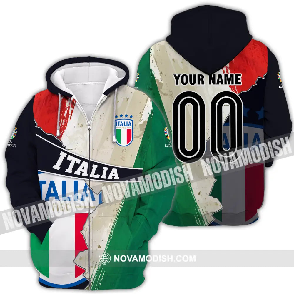 Unisex Shirt - Custom Name And Number Euro 2024 Shirt Italia Zipper Hoodie / S T-shirt