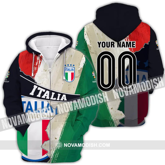 Unisex Shirt - Custom Name And Number Euro 2024 Shirt Italia Zipper Hoodie / S T-shirt