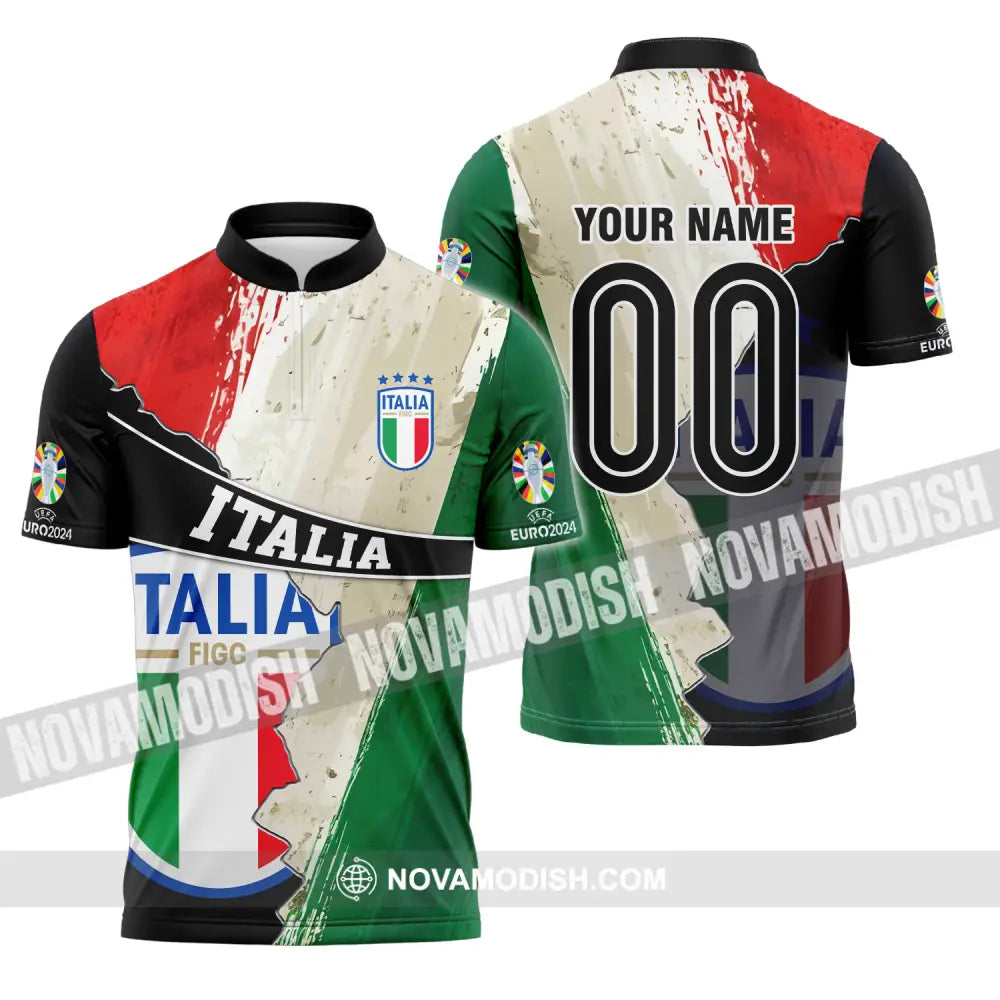 Unisex Shirt - Custom Name And Number Euro 2024 Shirt Italia Zipper Polo Shirt / S T-shirt