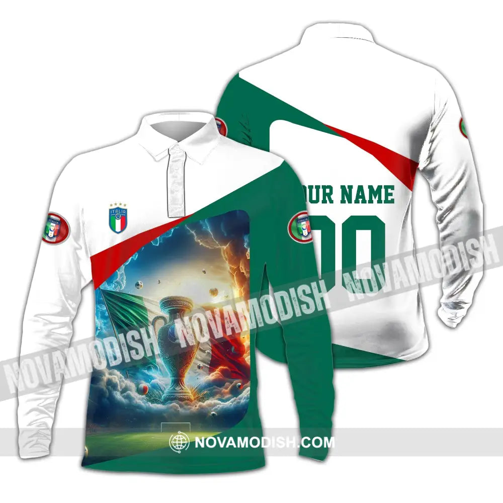 Unisex Shirt - Custom Name And Number Euro 2024 Italy Cup Shirt Long Sleeve Polo / S T-shirt