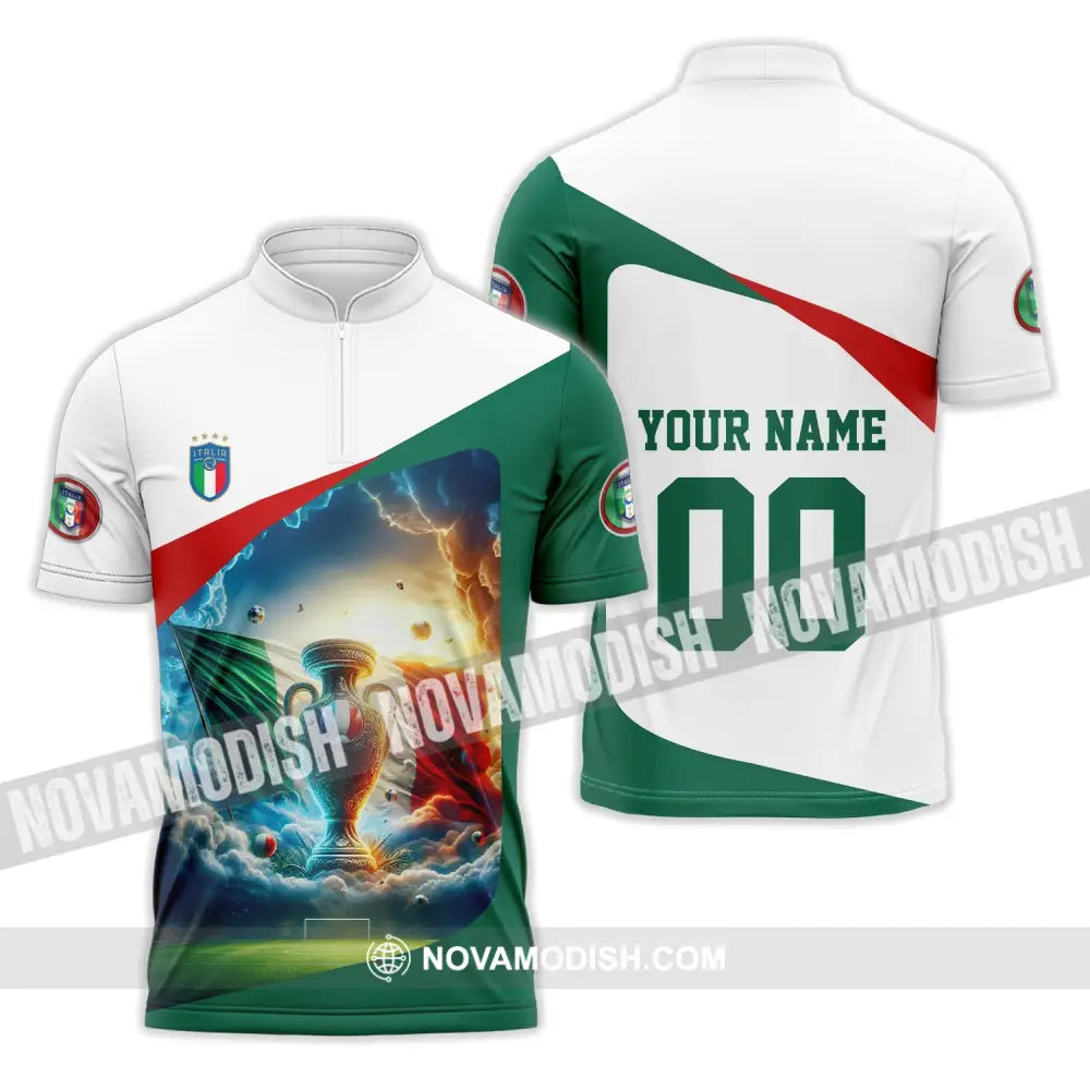 Unisex Shirt - Custom Name And Number Euro 2024 Italy Cup Shirt Zipper Polo Shirt / S T-shirt