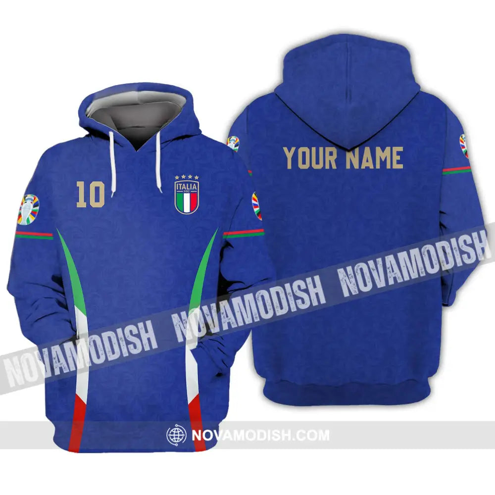 Unisex Shirt - Custom Name And Number Shirt Euro 2024 Italy National Team Blue Hoodie / S T-shirt