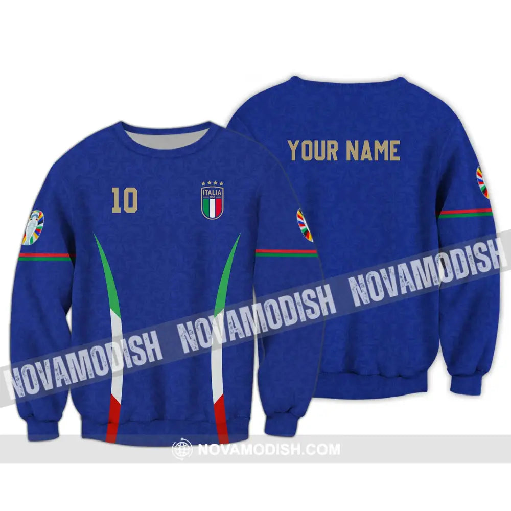 Unisex Shirt - Custom Name And Number Shirt Euro 2024 Italy National Team Blue Long Sleeve / S T-shirt