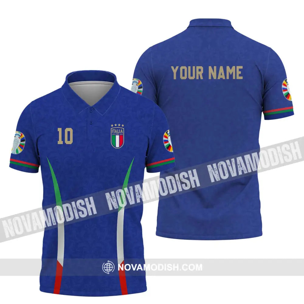 Unisex Shirt - Custom Name And Number Shirt Euro 2024 Italy National Team Blue Polo Shirt / S T-shirt