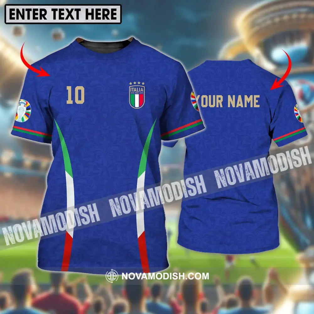 Unisex Shirt - Custom Name And Number Shirt Euro 2024 Italy National Team Blue T-shirt