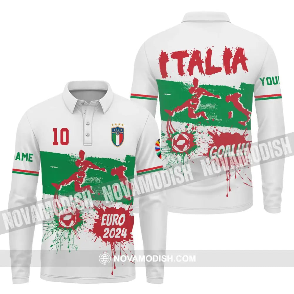 Unisex Shirt - Custom Name And Number Shirt Euro 2024 Italy National Team Goal! Long Sleeve Polo / S T-shirt