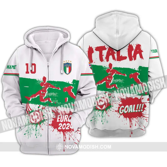 Unisex Shirt - Custom Name And Number Shirt Euro 2024 Italy National Team Goal! Zipper Hoodie / S T-shirt
