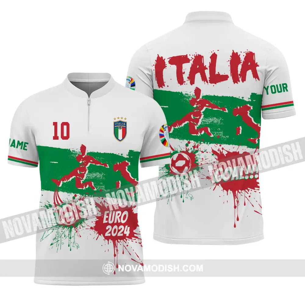 Unisex Shirt - Custom Name And Number Shirt Euro 2024 Italy National Team Goal! Zipper Polo Shirt / S T-shirt