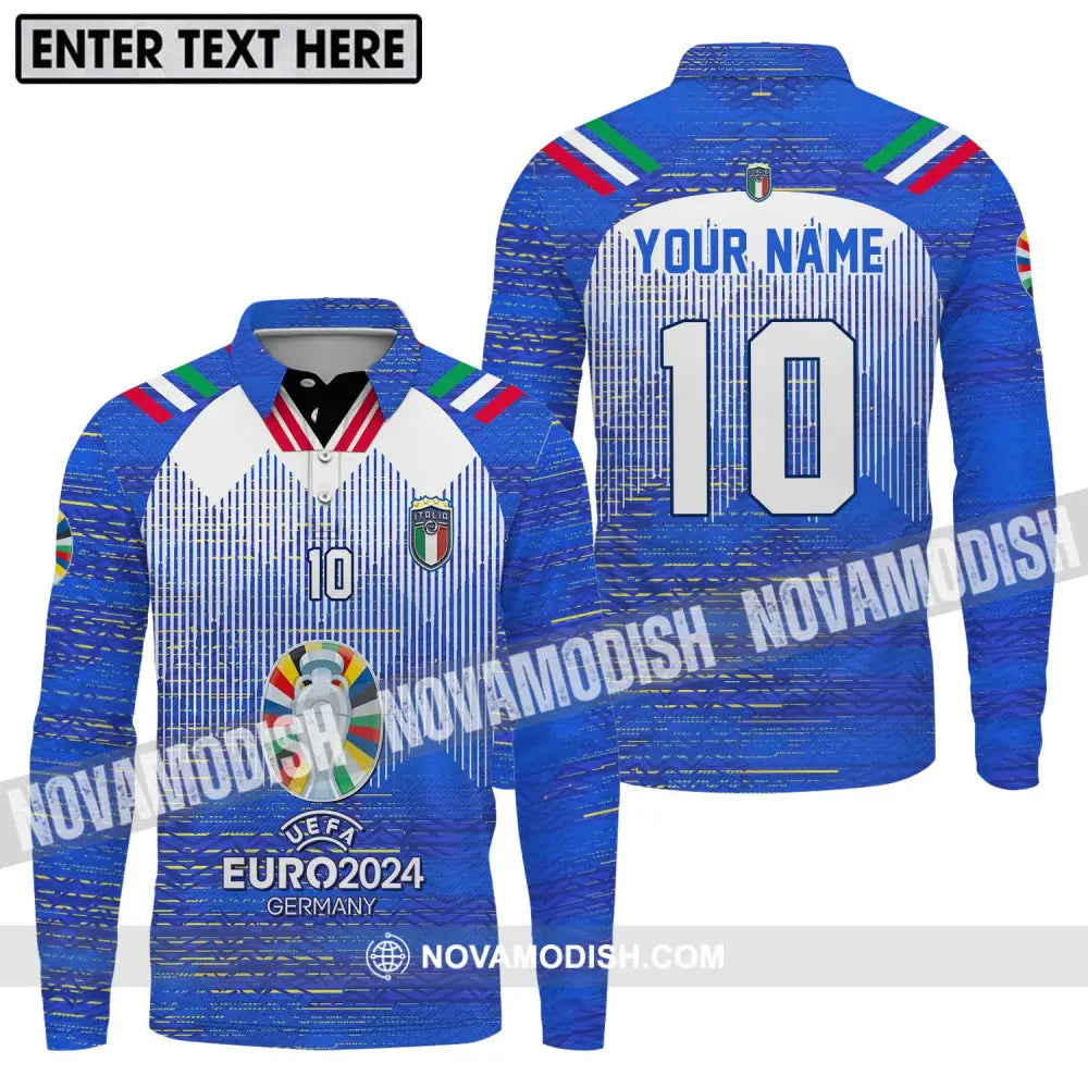 Unisex Shirt - Custom Name And Number Shirt Euro 2024 Italy National Team Long Sleeve Polo / S T-shirt