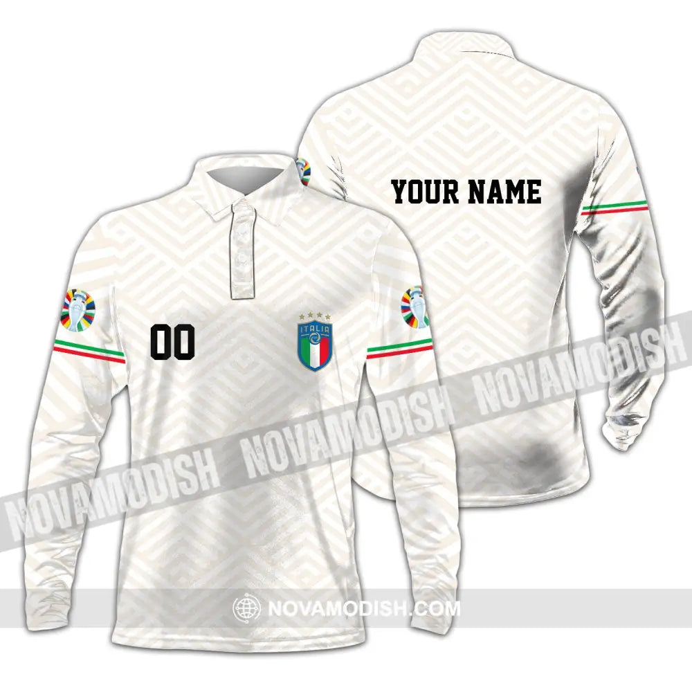 Unisex Shirt - Custom Name And Number Euro 2024 Shirt Italy National Team Long Sleeve Polo / S T-shirt