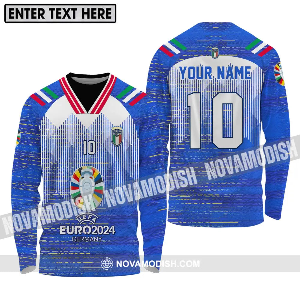 Unisex Shirt - Custom Name And Number Shirt Euro 2024 Italy National Team Long Sleeve Shirt / S T-shirt