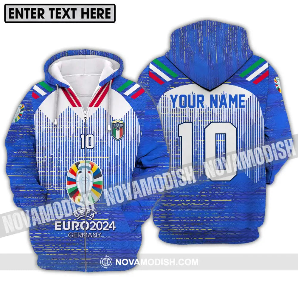 Unisex Shirt - Custom Name And Number Shirt Euro 2024 Italy National Team Zipper Hoodie / S T-shirt
