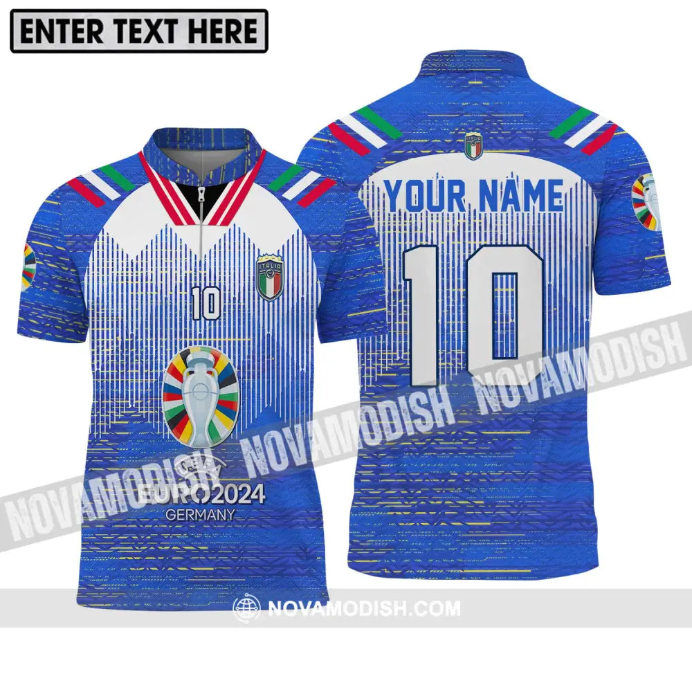 Unisex Shirt - Custom Name And Number Shirt Euro 2024 Italy National Team Zipper Polo Shirt / S T-shirt