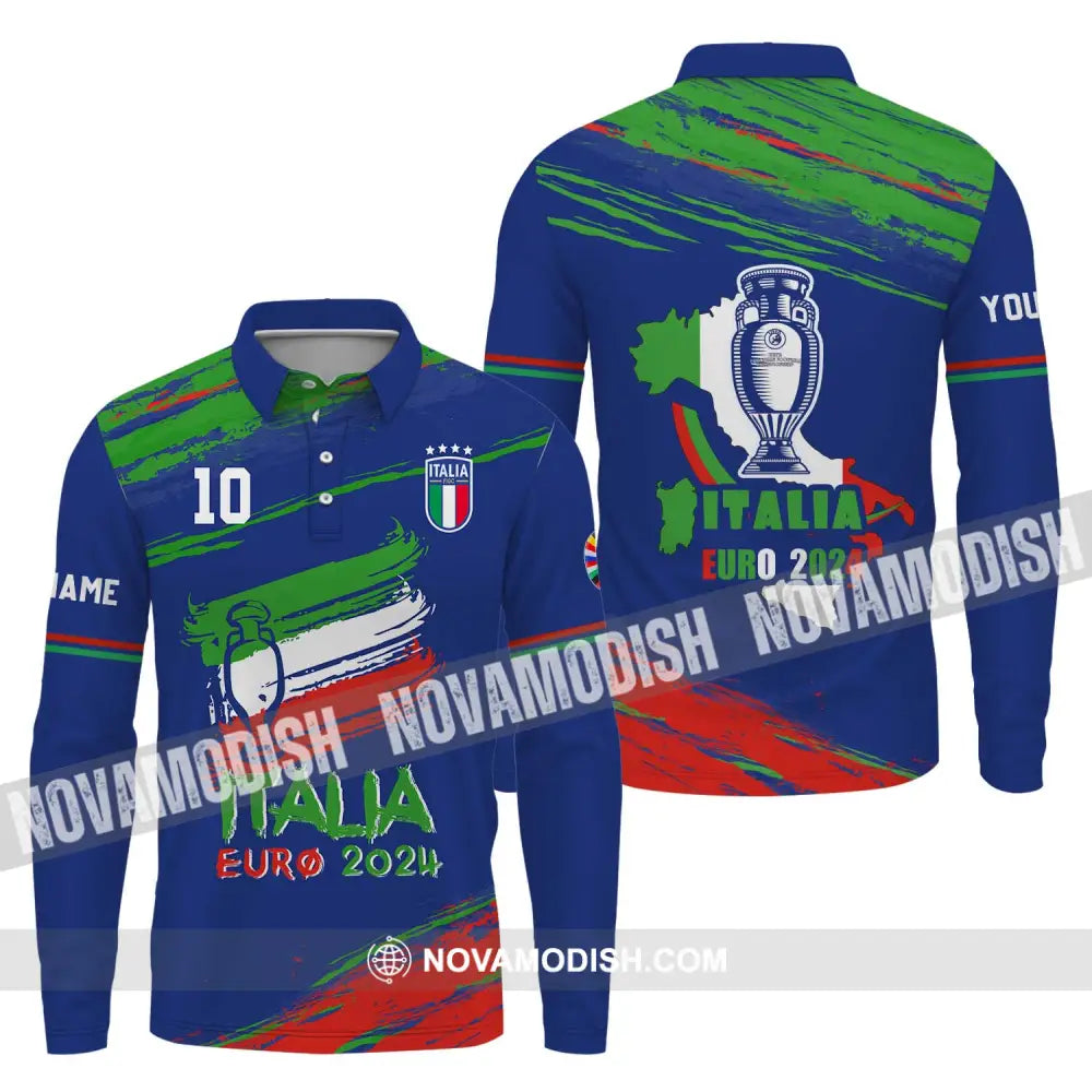Unisex Shirt - Custom Name And Number Shirt Euro 2024 Shirt Italy Team Cup Long Sleeve Polo / S T-shirt