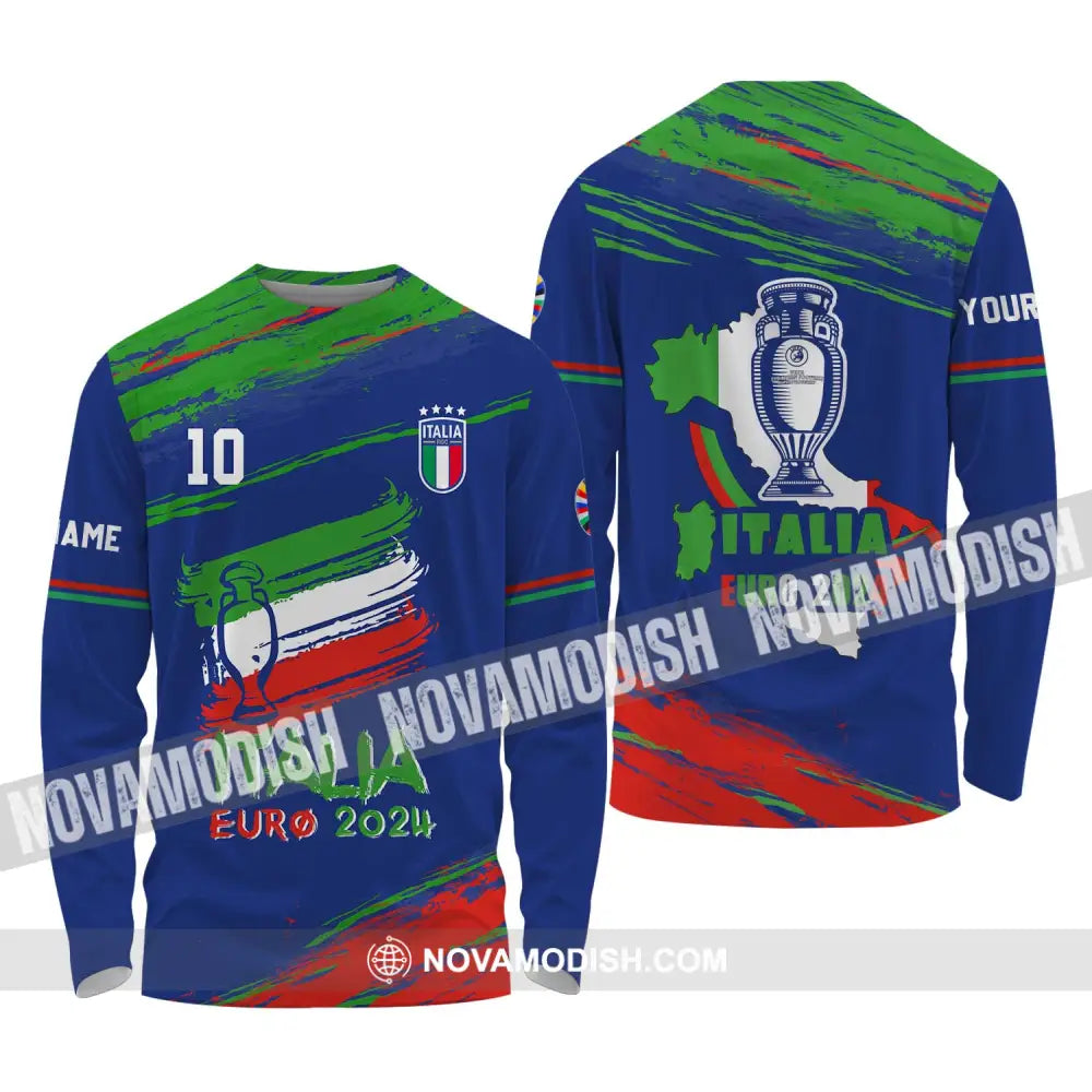Unisex Shirt - Custom Name And Number Shirt Euro 2024 Shirt Italy Team Cup Long Sleeve Shirt / S T-shirt
