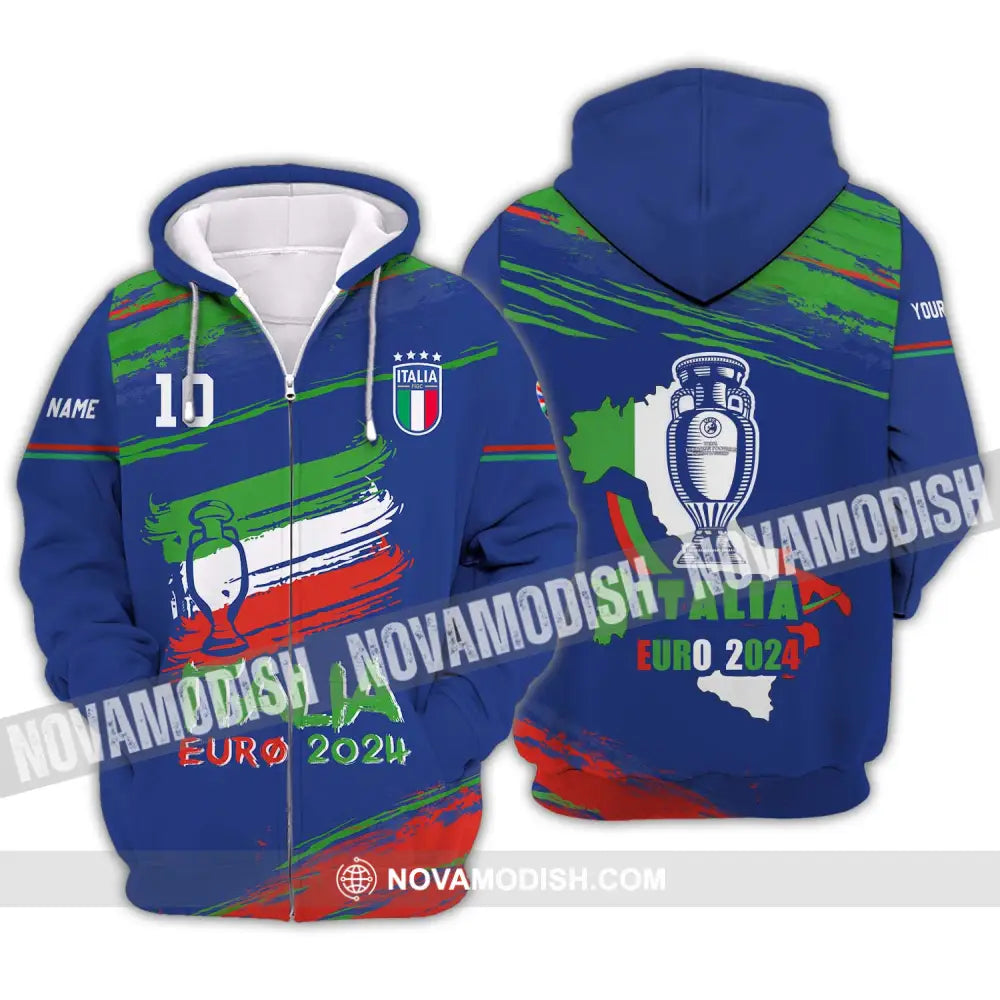 Unisex Shirt - Custom Name And Number Shirt Euro 2024 Shirt Italy Team Cup Zipper Hoodie / S T-shirt
