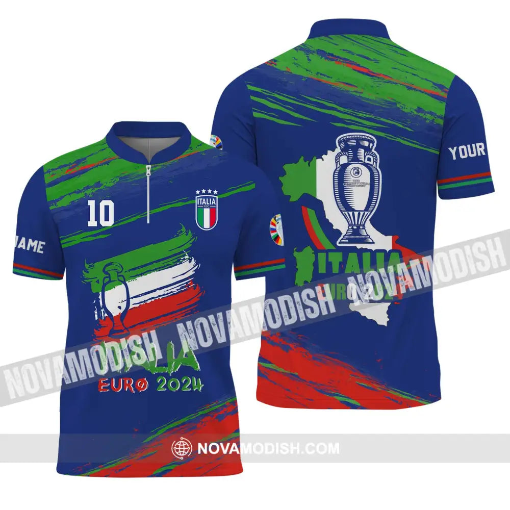Unisex Shirt - Custom Name And Number Shirt Euro 2024 Shirt Italy Team Cup Zipper Polo Shirt / S T-shirt