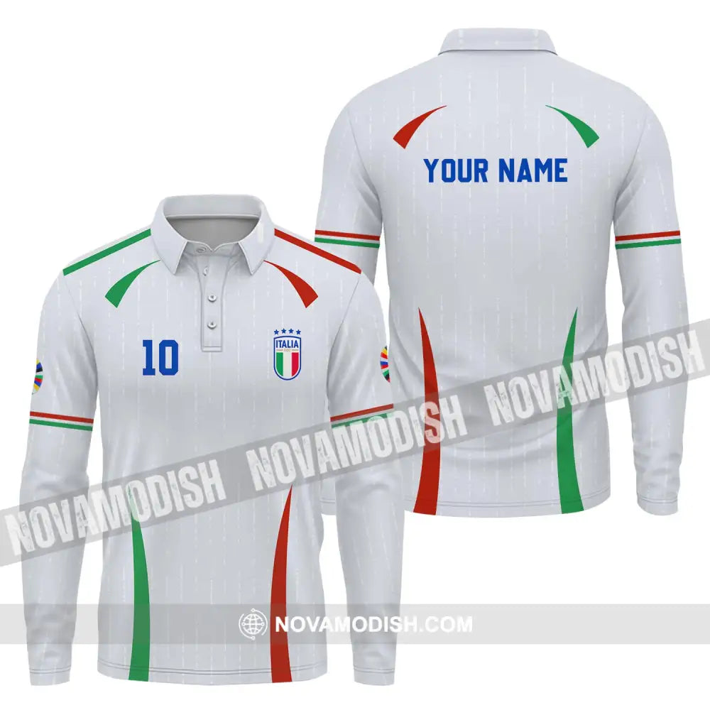 Unisex Shirt - Custom Name And Number Shirt Euro 2024 Shirt Italy Team Long Sleeve Polo / S T-shirt