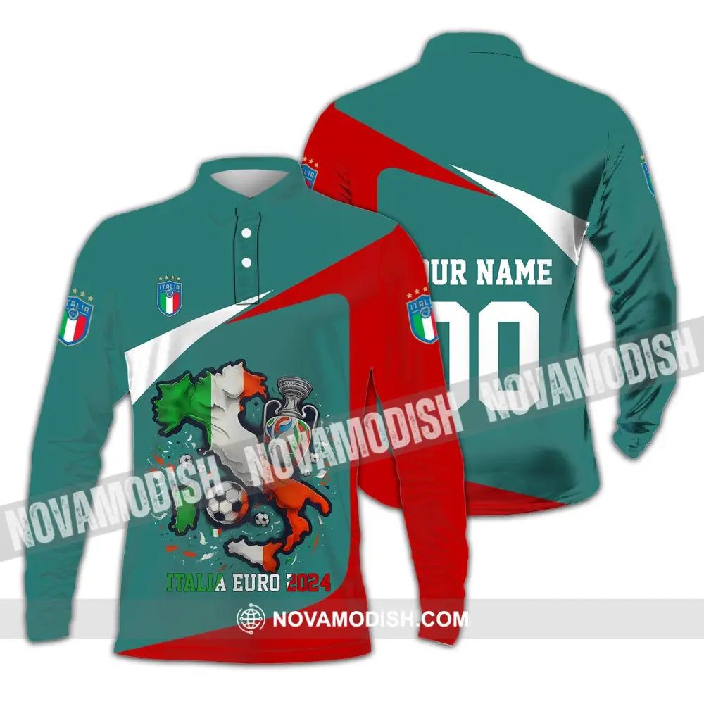 Unisex Shirt - Custom Name And Number Euro 2024 Italy Team Lover Shirt Long Sleeve Polo / S T-shirt