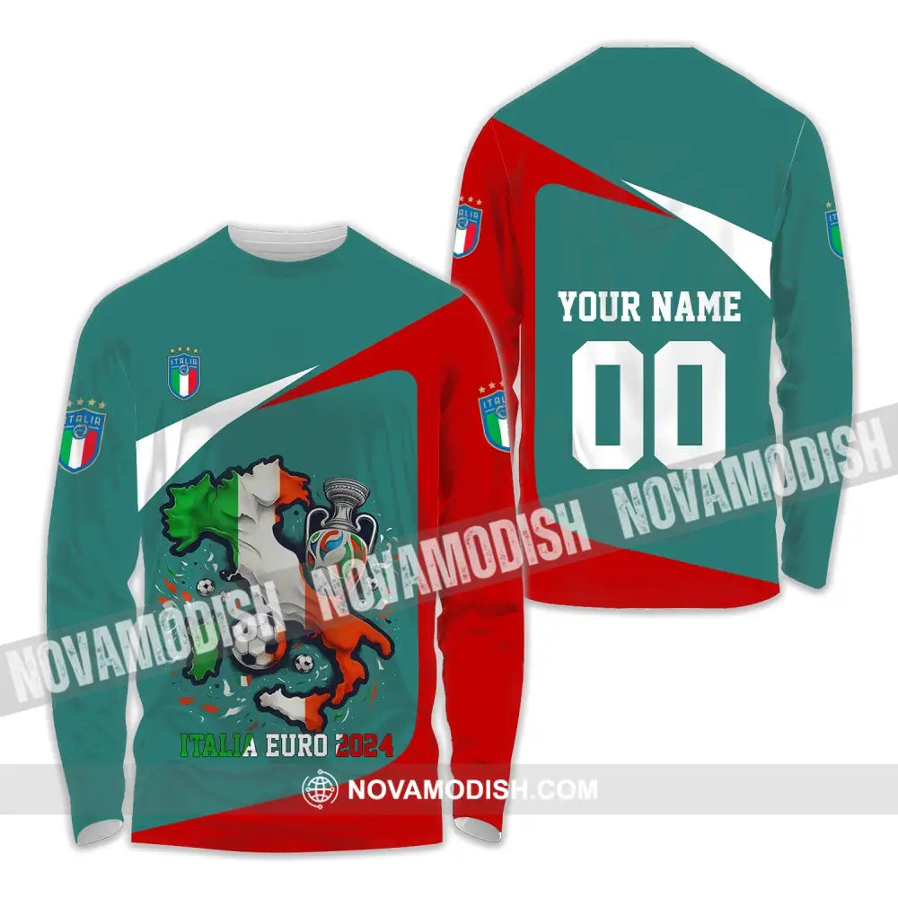 Unisex Shirt - Custom Name And Number Euro 2024 Italy Team Lover Shirt Long Sleeve Shirt / S T-shirt