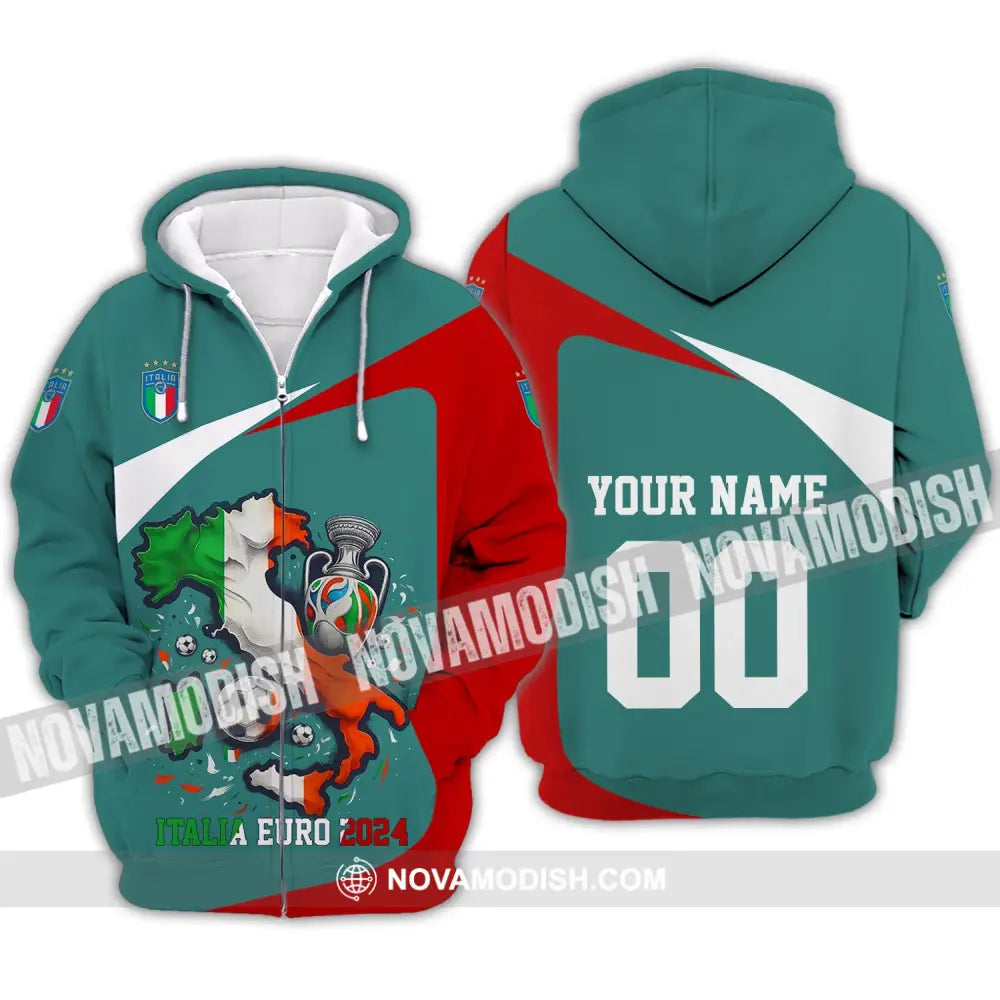 Unisex Shirt - Custom Name And Number Euro 2024 Italy Team Lover Shirt Zipper Hoodie / S T-shirt