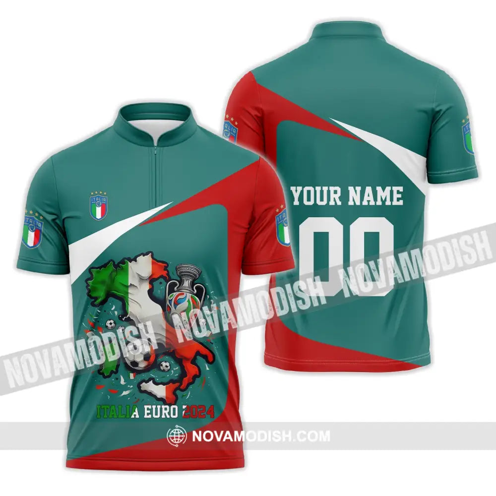 Unisex Shirt - Custom Name And Number Euro 2024 Italy Team Lover Shirt Zipper Polo Shirt / S T-shirt