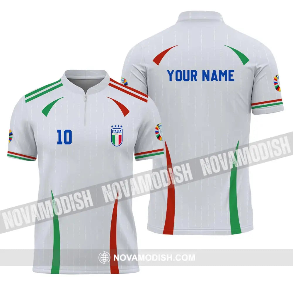 Unisex Shirt - Custom Name And Number Shirt Euro 2024 Shirt Italy Team Zipper Polo Shirt / S T-shirt