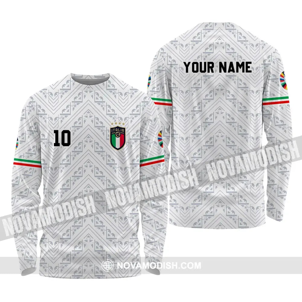 Unisex Shirt - Custom Name And Number Shirt Euro 2024 Italy White Line Shirt Long Sleeve Shirt / S T-shirt