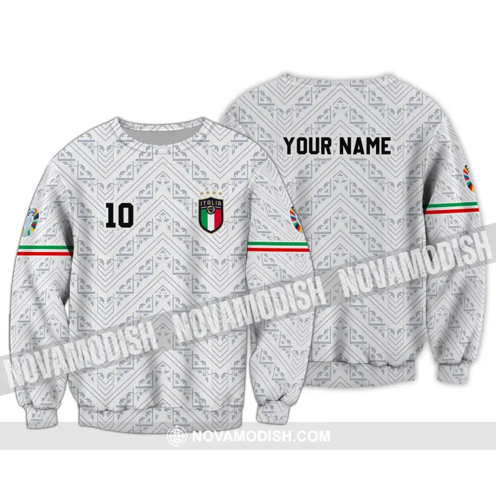 Unisex Shirt - Custom Name And Number Shirt Euro 2024 Italy White Line Shirt Long Sleeve / S T-shirt