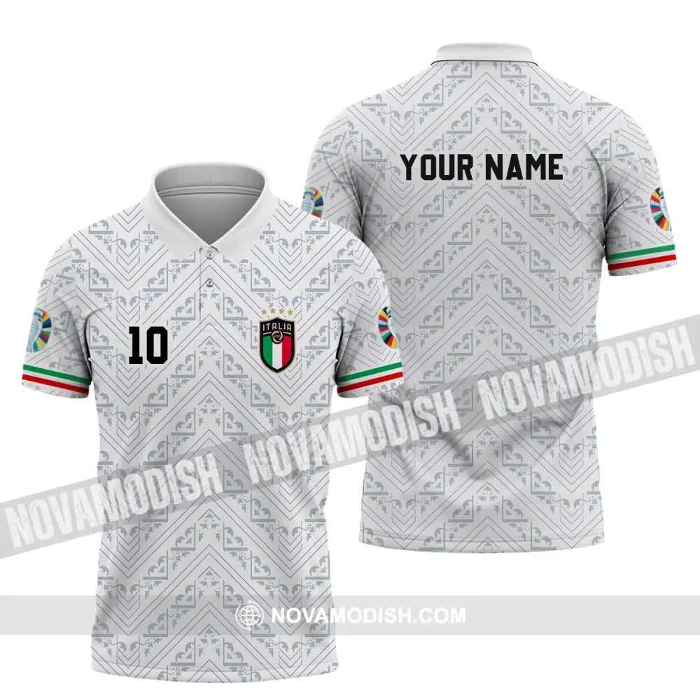 Unisex Shirt - Custom Name And Number Shirt Euro 2024 Italy White Line Shirt Polo Shirt / S T-shirt