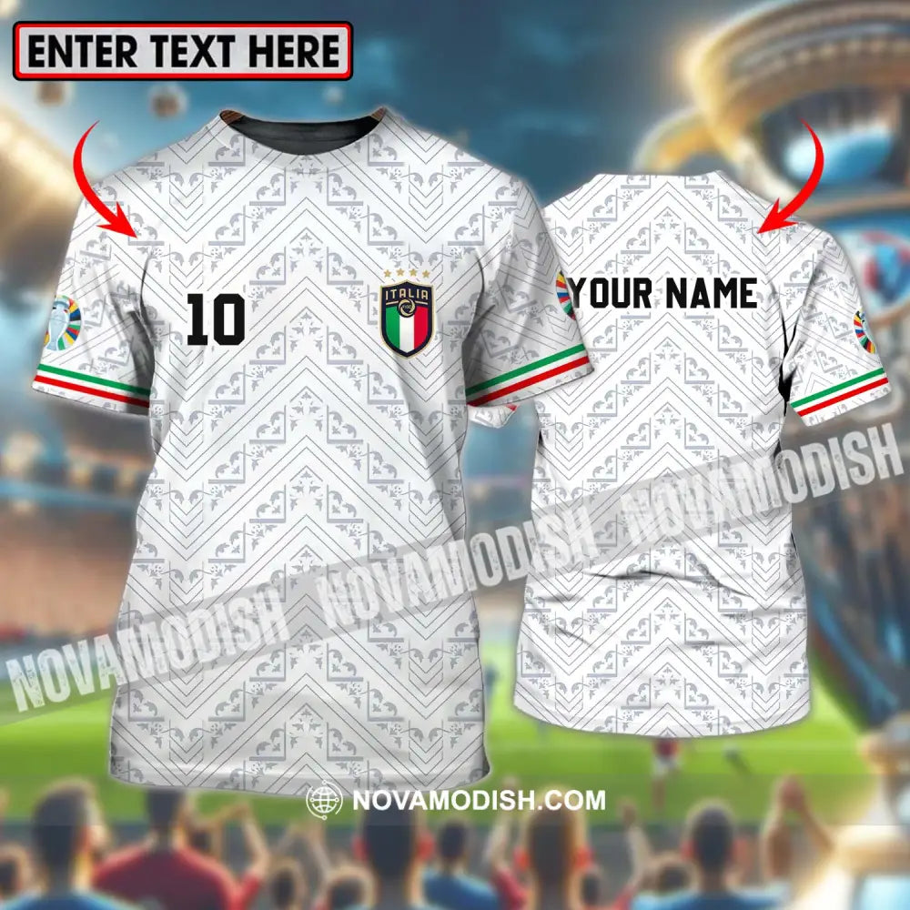 Unisex Shirt - Custom Name And Number Shirt Euro 2024 Italy White Line Shirt T-shirt