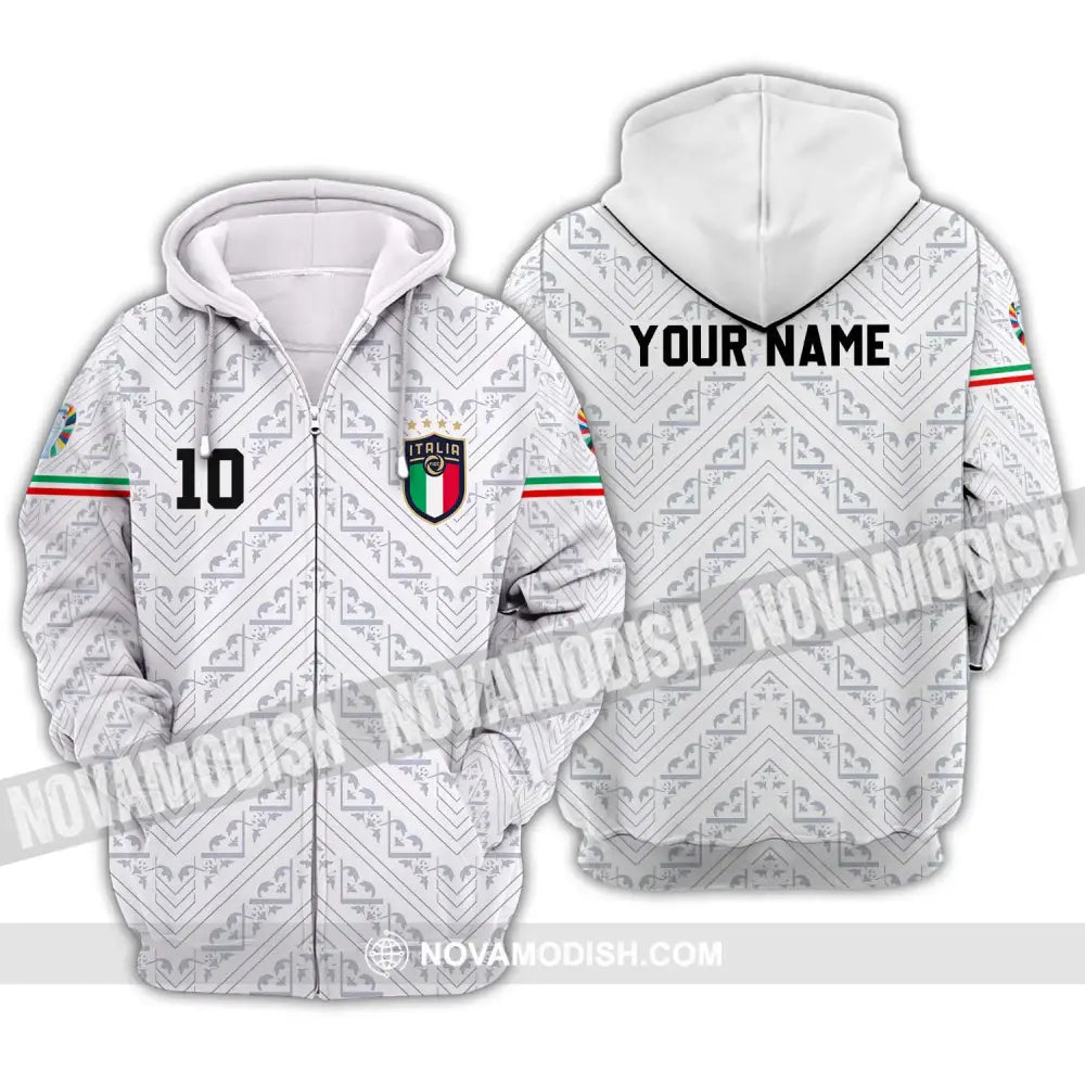 Unisex Shirt - Custom Name And Number Shirt Euro 2024 Italy White Line Shirt Zipper Hoodie / S T-shirt