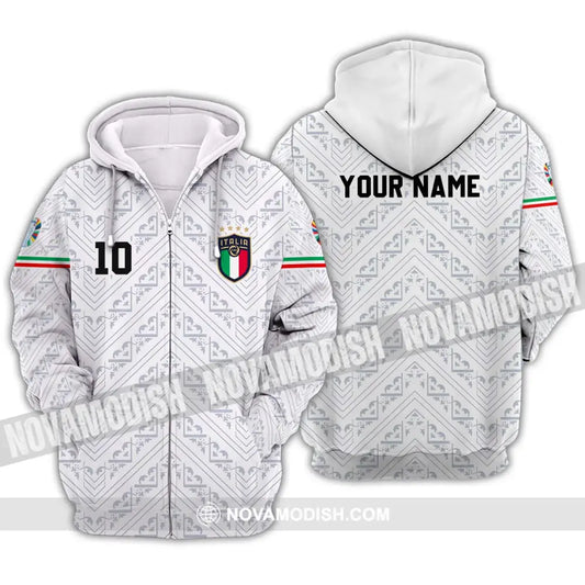 Unisex Shirt - Custom Name And Number Shirt Euro 2024 Italy White Line Shirt Zipper Hoodie / S T-shirt