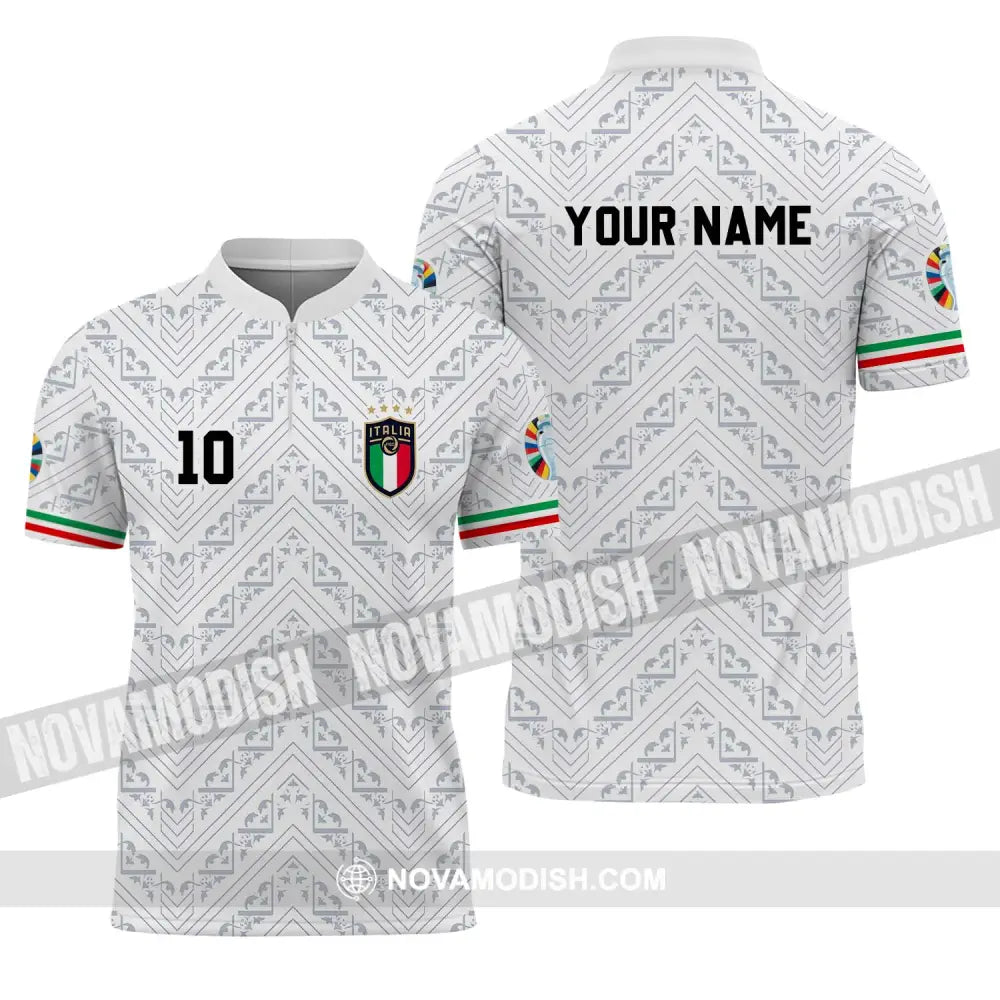 Unisex Shirt - Custom Name And Number Shirt Euro 2024 Italy White Line Shirt Zipper Polo Shirt / S T-shirt