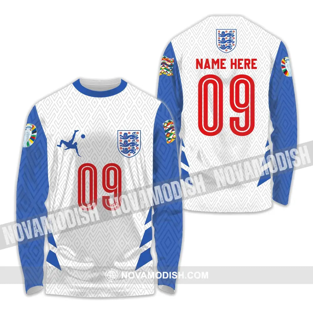 Unisex Shirt - Custom Name And Number Shirt Euro 2024 Logo England Team Long Sleeve Shirt / S T-shirt