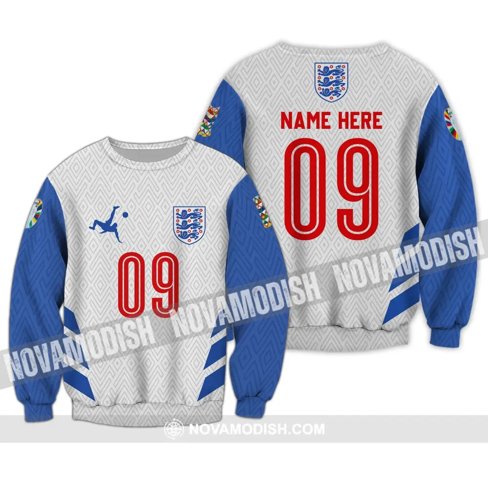 Unisex Shirt - Custom Name And Number Shirt Euro 2024 Logo England Team Long Sleeve / S T-shirt