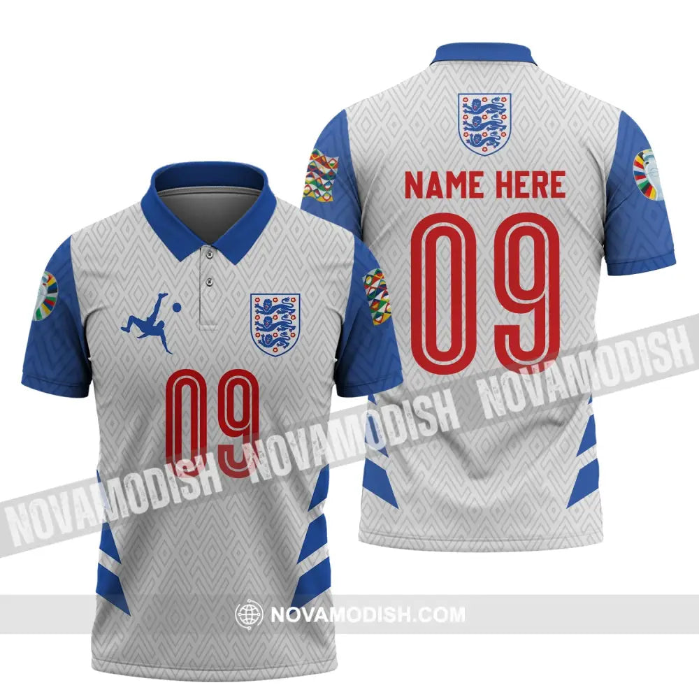 Unisex Shirt - Custom Name And Number Shirt Euro 2024 Logo England Team Polo Shirt / S T-shirt