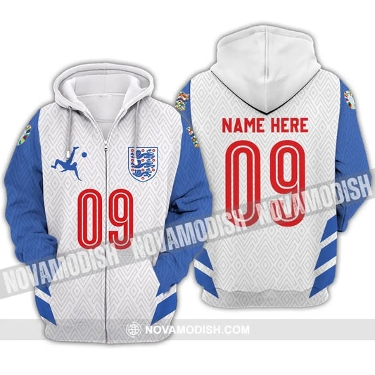 Unisex Shirt - Custom Name And Number Shirt Euro 2024 Logo England Team Zipper Hoodie / S T-shirt